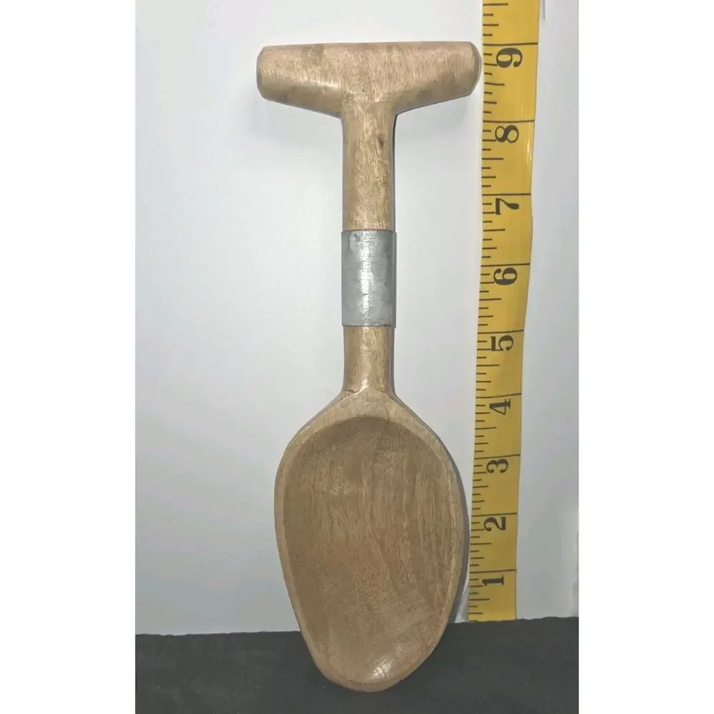 Vintage Primitive Wooden Grain Scoop T-Handle Hand Carved Flour Sugar Shovel
